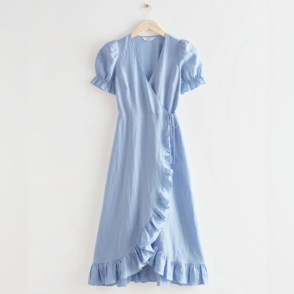 NWT & Other Stories Blue Linen Midi Wrap Dress Size Xs (0)
